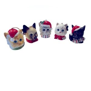 Five Vintage Ceramic Kitty ornaments purchased in the 70’s. Christmas gift idea!